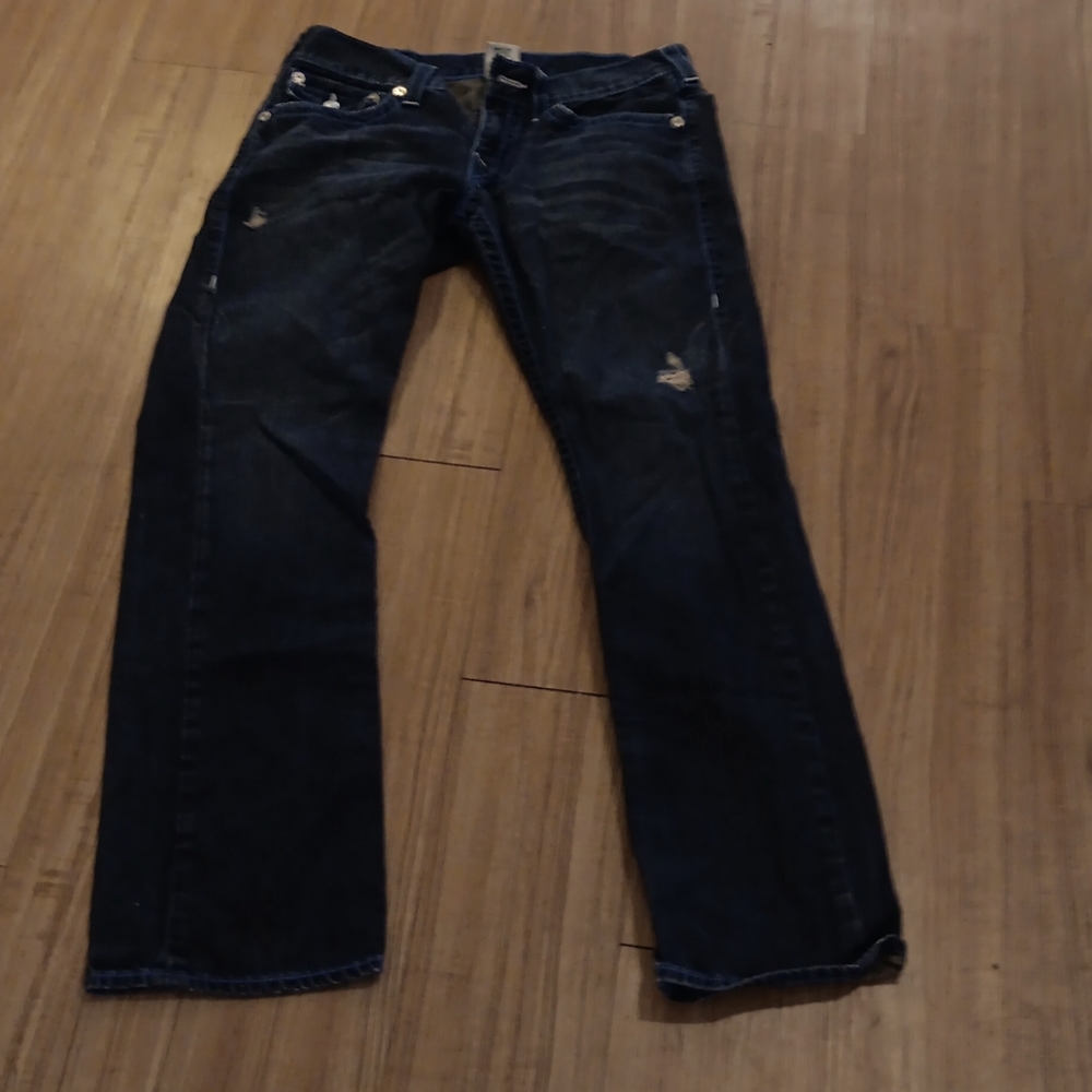 Men's True Religion size 31x30 straight leg denim jeans mildly distressed